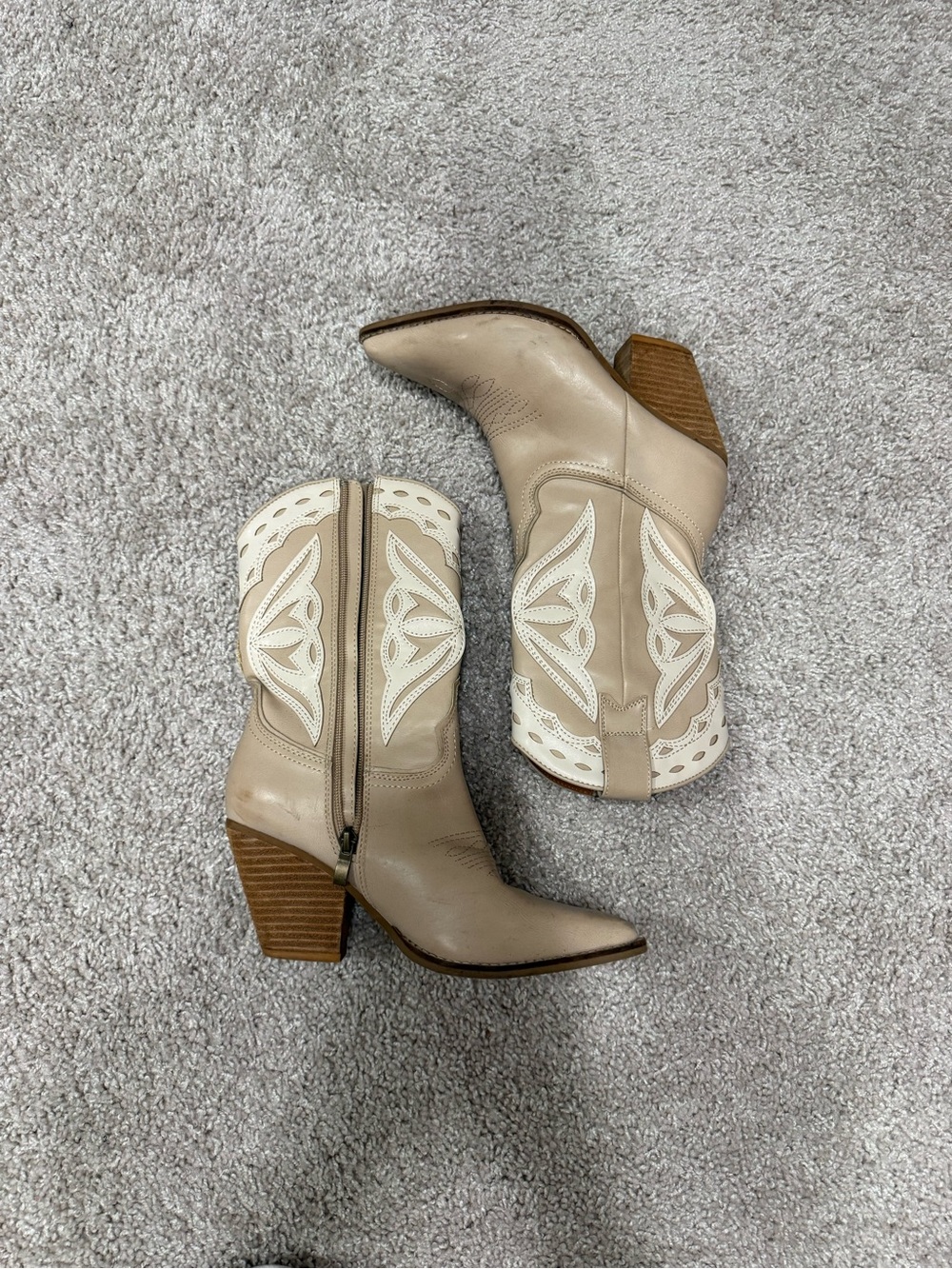 BEAST FASHION Taupe and Cream Western Ankle Boots